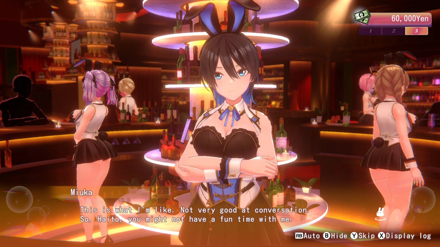 Miuka folding her arms at the bar and admitting she is not very good at conversation.