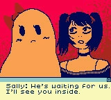 Ann y Sally en pixel art, con Sally diciéndole a Ann que se verán adentro.