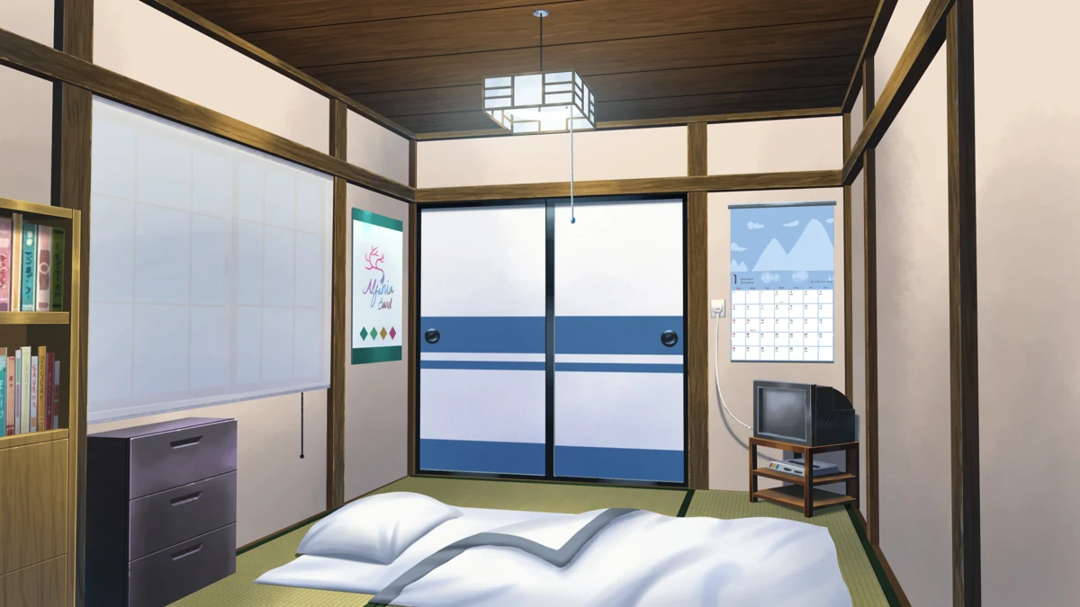 Una tranquilla camera da letto in stile giapponese con vista sul mare.