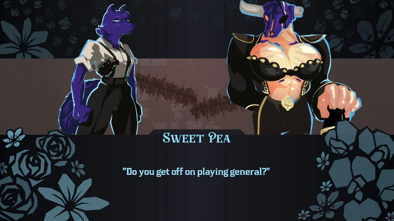 Sweet Pea confronting Stonecrop, who wears a horned headpiece and revealing black outfit.