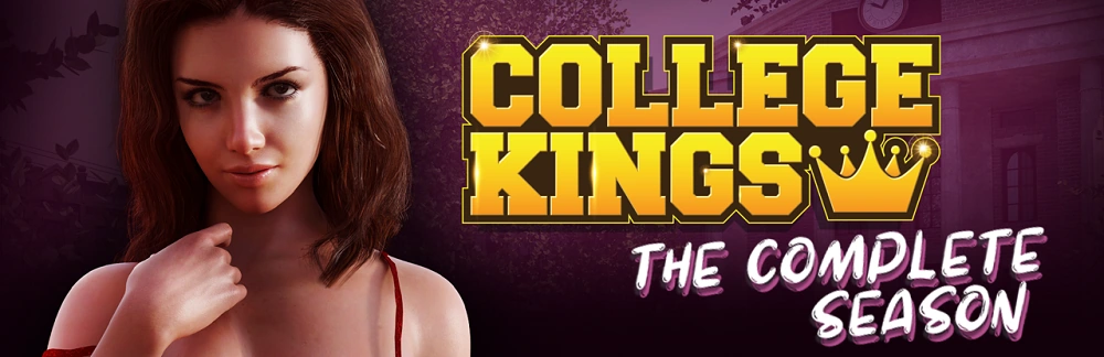 A brunette woman appears beside the College Kings: The Complete Season title.
