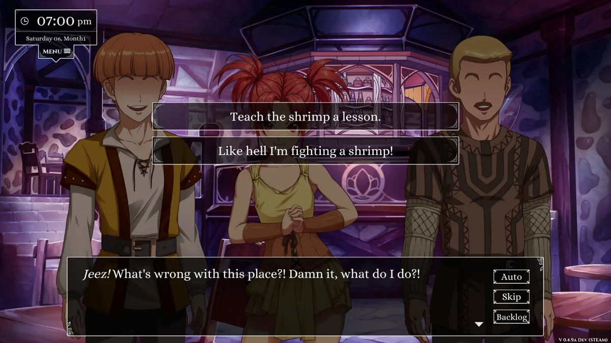 Dialogue choices during a tavern conversation.