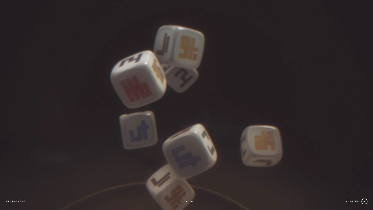 Kana dice suspended above the bowl during a throw.